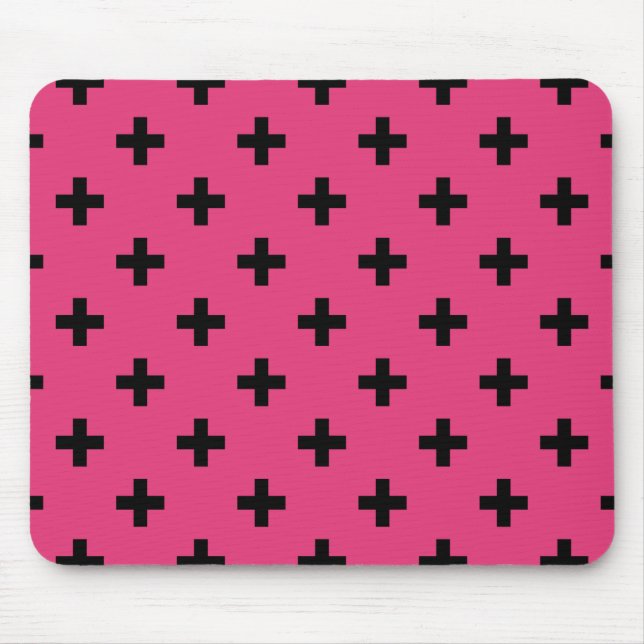 Schwarze Polka-Kreuze auf Fuchsia Mousepad (Vorne)
