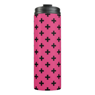 Schwarze Polka-Kreuze auf Fuchsia Thermosbecher