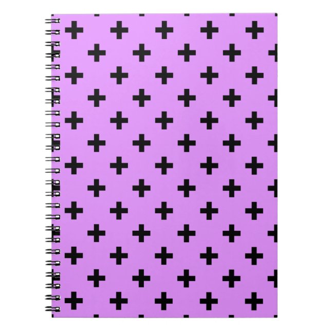 Schwarze Polka-Kreuze auf Lila Notizblock (Vorderseite)