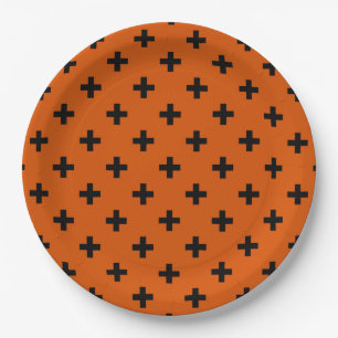 Schwarze Polka-Kreuze auf Orange Pappteller