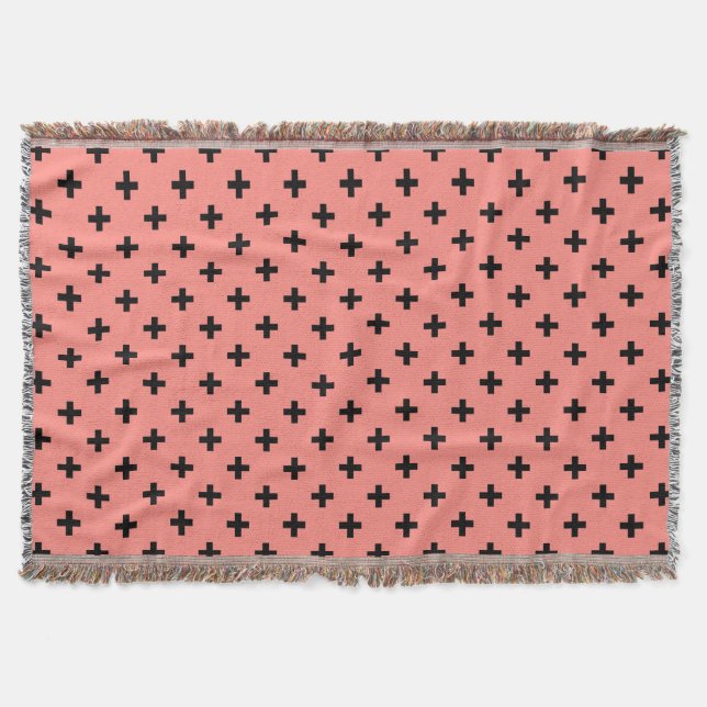 Schwarze Polka-Kreuze auf Pfirsich Decke (Vorderseite)