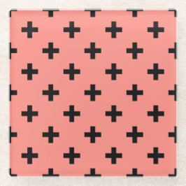 Schwarze Polka-Kreuze auf Pfirsich Glasuntersetzer