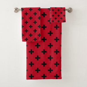 Schwarze Polka Kreuze auf rot Badhandtuch Set