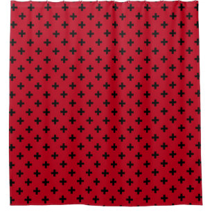 Schwarze Polka Kreuze auf rot Duschvorhang
