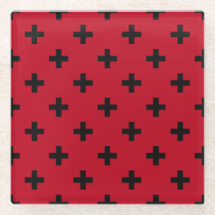 Schwarze Polka Kreuze auf rot Glasuntersetzer