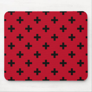Schwarze Polka Kreuze auf rot Mousepad