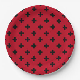 Schwarze Polka Kreuze auf rot Pappteller