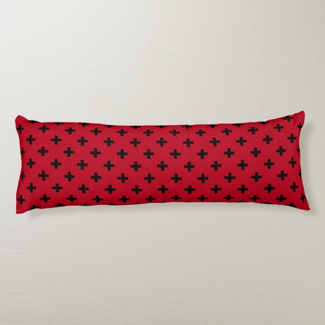 Schwarze Polka Kreuze auf rot Seitenschläferkissen (Rückseite)