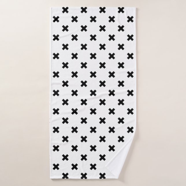 Schwarze Polka-Kreuze auf Weiß Badehandtuch (Badehandtuch)