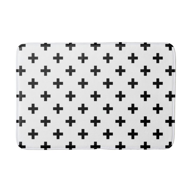 Schwarze Polka-Kreuze auf Weiß Badematte (Vorderseite)