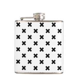 Schwarze Polka-Kreuze auf Weiß Flachmann