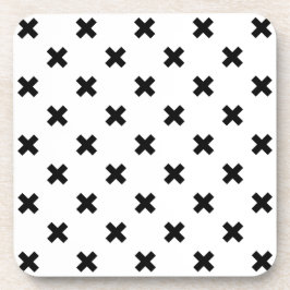 Schwarze Polka-Kreuze auf Weiß Getränkeuntersetzer
