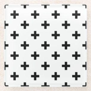 Schwarze Polka-Kreuze auf Weiß Glasuntersetzer