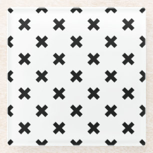 Schwarze Polka-Kreuze auf Weiß Glasuntersetzer
