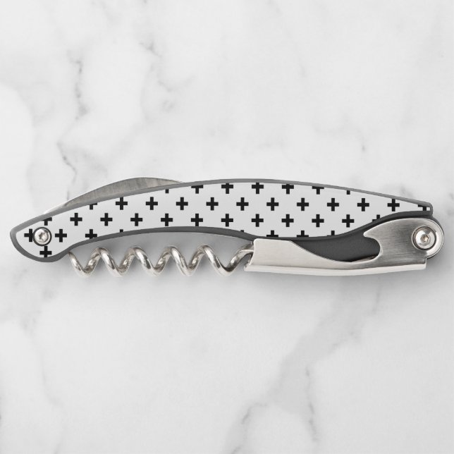 Schwarze Polka-Kreuze auf Weiß Kellnermesser (Rückseite)