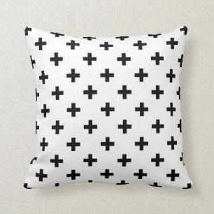 Schwarze Polka-Kreuze auf Weiß Kissen