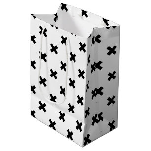 Schwarze Polka-Kreuze auf Weiß Mittlere Geschenktüte