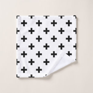 Schwarze Polka-Kreuze auf Weiß Waschlappen