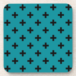 Schwarze Polka kreuzt auf aquamarin Getränkeuntersetzer