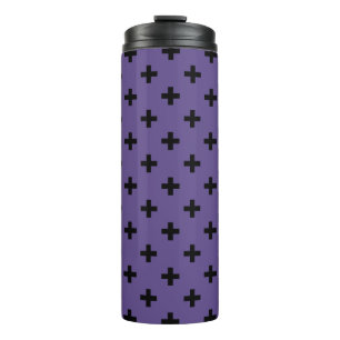 Schwarze Polka kreuzt auf Ultraviolett Thermosbecher
