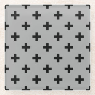 Schwarze Polka kreuzt grau Glasuntersetzer