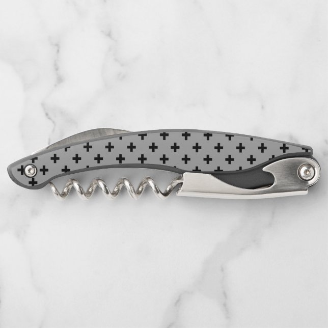 Schwarze Polka kreuzt grau Kellnermesser (Rückseite)