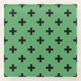 Schwarze Polka kreuzt grün Glasuntersetzer