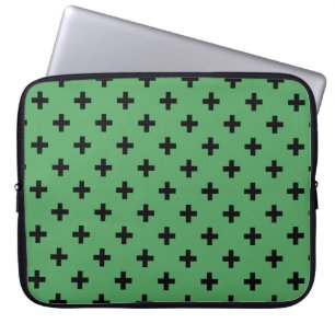 Schwarze Polka kreuzt grün Laptopschutzhülle