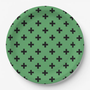 Schwarze Polka kreuzt grün Pappteller