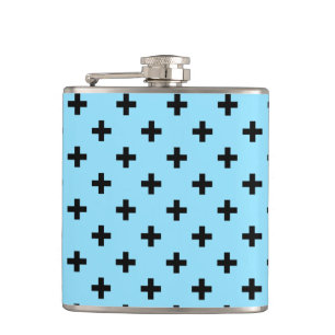 Schwarze Polka kreuzt in Babyblau Flachmann