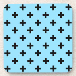 Schwarze Polka kreuzt in Babyblau Getränkeuntersetzer