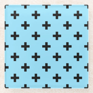 Schwarze Polka kreuzt in Babyblau Glasuntersetzer