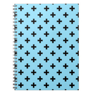 Schwarze Polka kreuzt in Babyblau Notizblock