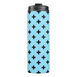 Schwarze Polka kreuzt in Babyblau Thermosbecher