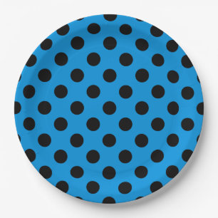 Schwarze Polka Punkte am Himmel blau Pappteller