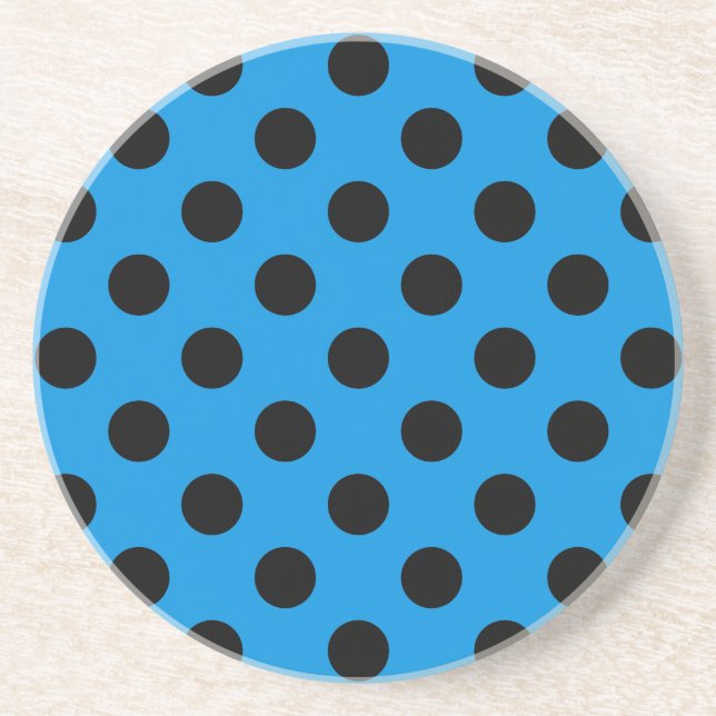 Schwarze Polka Punkte am Himmel blau Sandstein Untersetzer (Vorne)