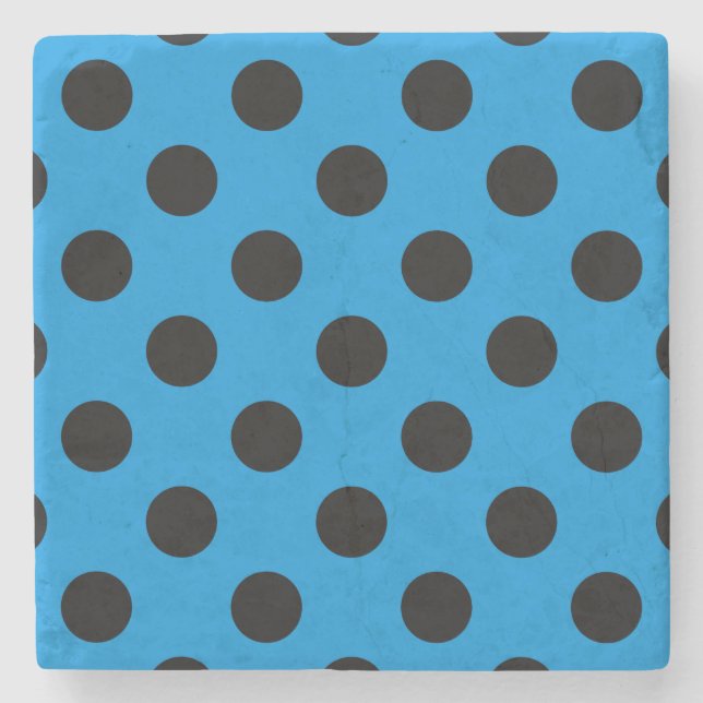 Schwarze Polka Punkte am Himmel blau Steinuntersetzer (Vorderseite)