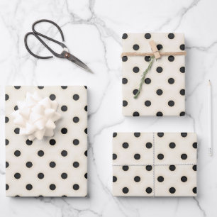 Schwarze Polka Punkte auf antikem Weiß Geschenkpapier Set