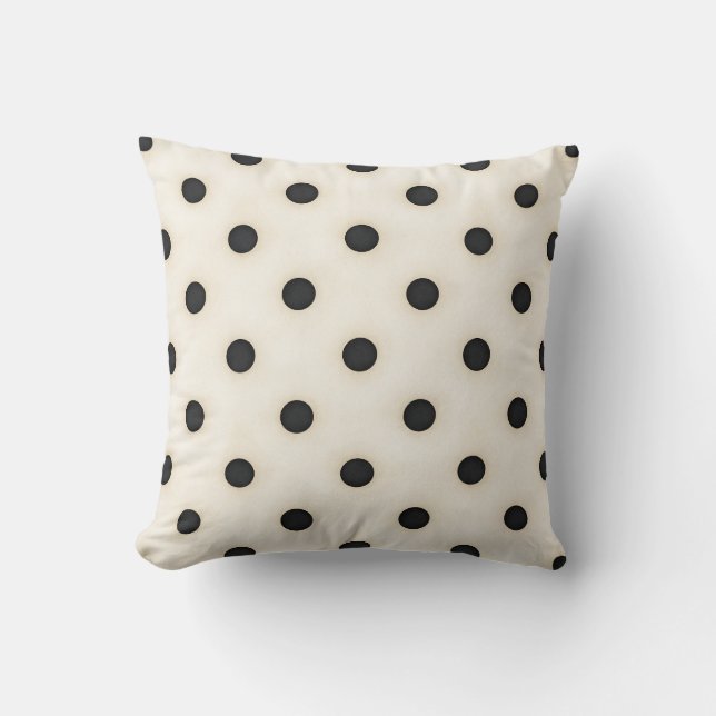 Schwarze Polka Punkte auf antikem Weiß Kissen (Vorderseite)