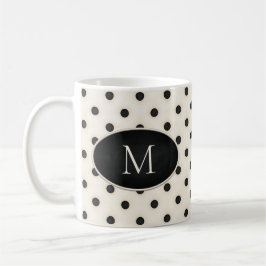 Schwarze Polka Punkte auf antikem Weiß Mit Monogra Kaffeetasse