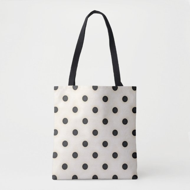 Schwarze Polka Punkte auf antikem Weiß Tasche (Vorderseite)