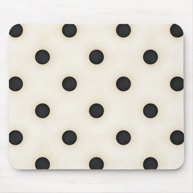Schwarze Polka Punkte auf antiken Weiß erschüttert Mousepad (Vorne)