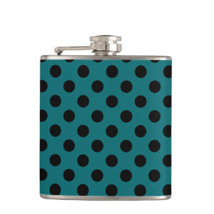 Schwarze Polka Punkte auf aquamarin Flachmann
