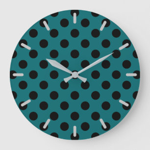 Schwarze Polka Punkte auf aquamarin Große Wanduhr