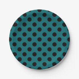 Schwarze Polka Punkte auf aquamarin Pappteller