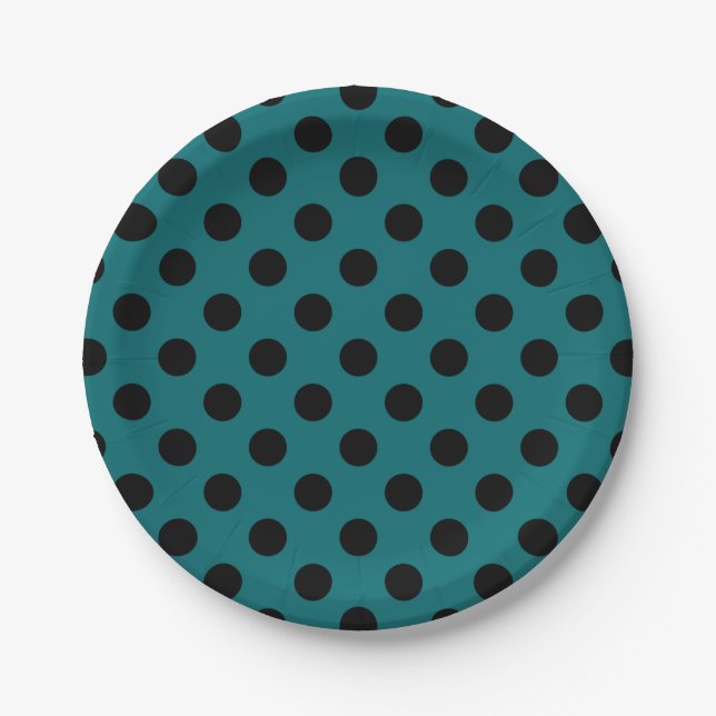 Schwarze Polka Punkte auf aquamarin Pappteller (Vorderseite)