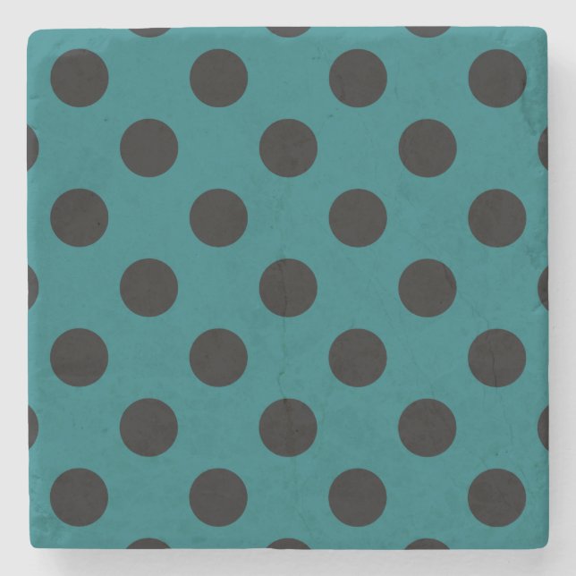 Schwarze Polka Punkte auf aquamarin Steinuntersetzer (Vorderseite)