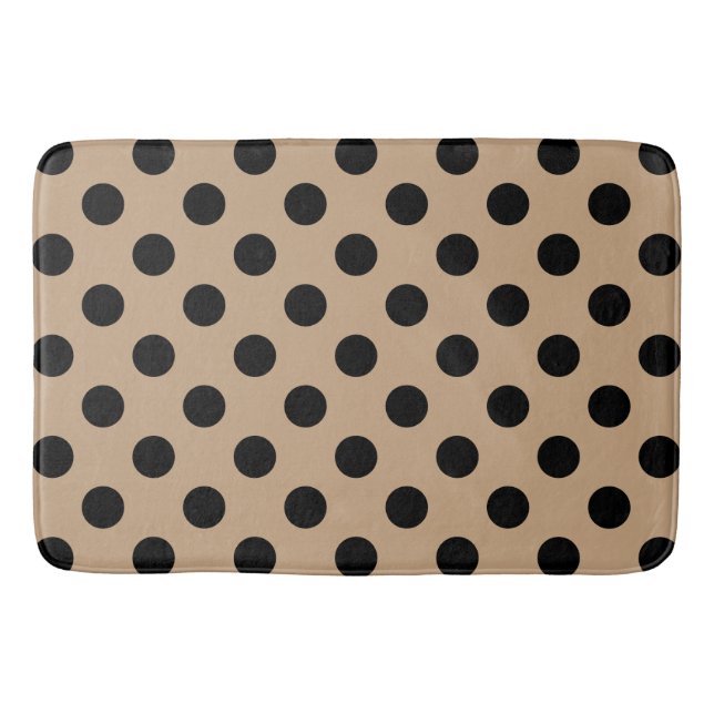 Schwarze Polka-Punkte auf Beige Badematte (Vorderseite)