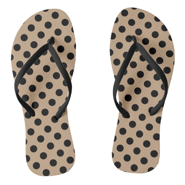 Schwarze Polka-Punkte auf Beige Flip Flops (Fußbett)
