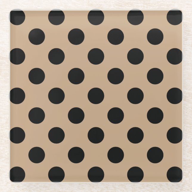 Schwarze Polka-Punkte auf Beige Glasuntersetzer (Vorderseite)